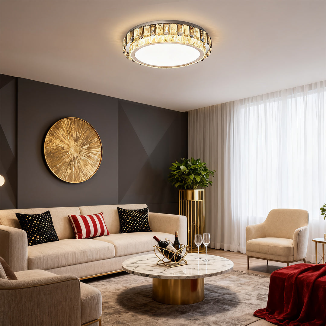 Flush Mount Luxury Metal Crystal LED Light Fixture