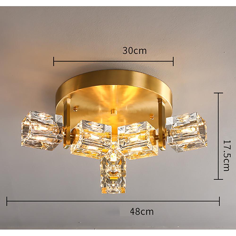 6-Light Crystal Brass Flush Mount LED Ceiling Light