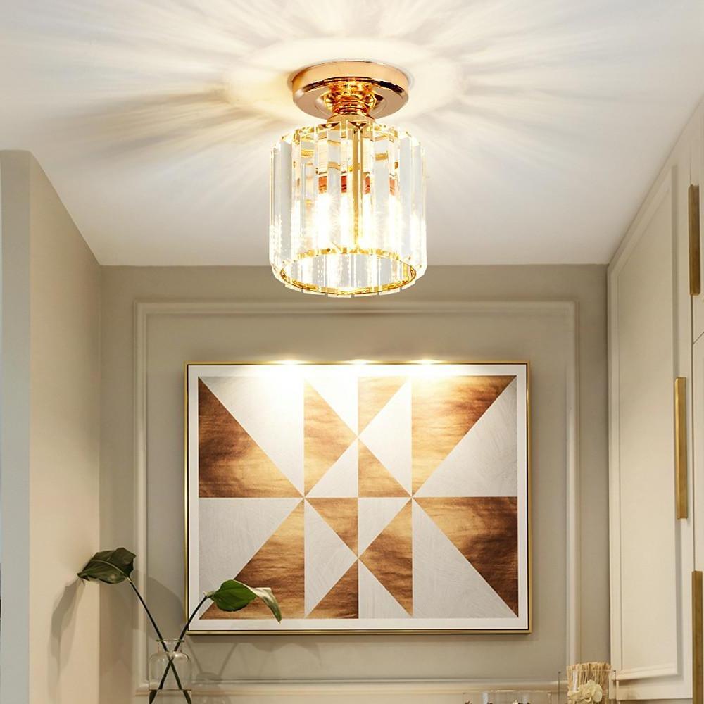 Crystal Foyer Semi Flush Mount Lighting - Modern Ceiling Lights for Entryway, Hallway, and Living Room