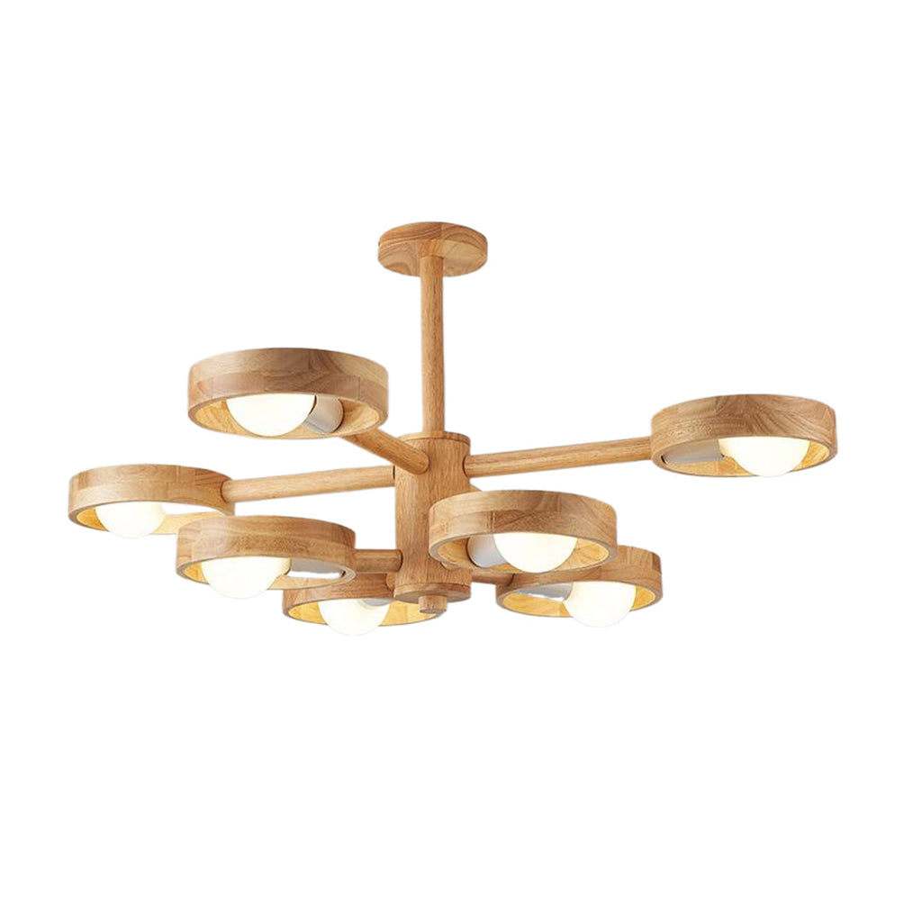 Scandinavian Wooden Chandelier Rubberwood LED Light