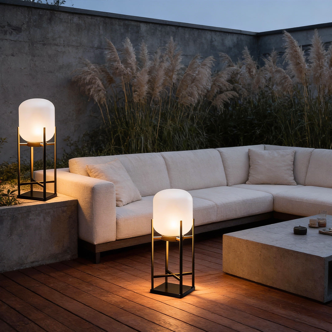 Outdoor LED Metal Floor Lamp - Standing Light Lantern for Patios, Gardens, and Decks