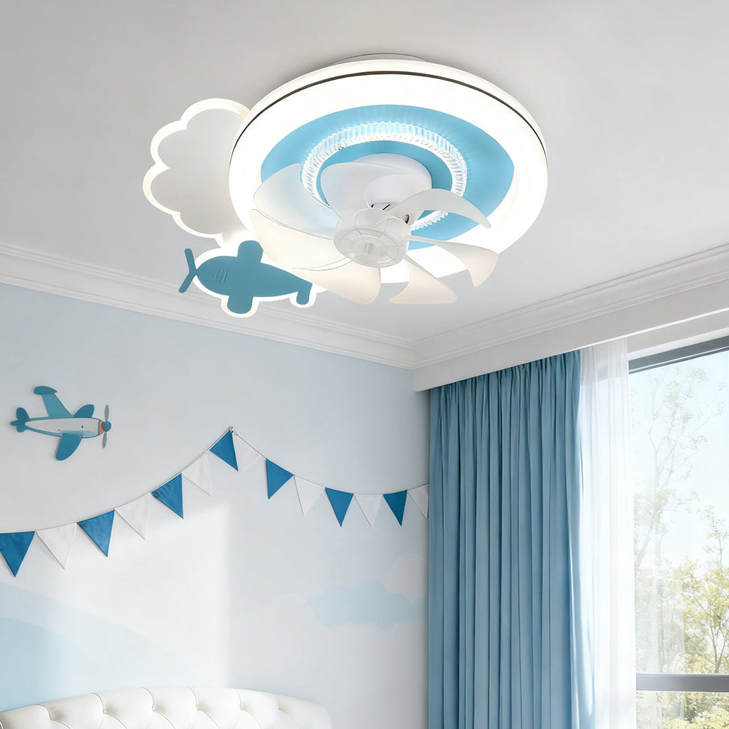 Children's Ceiling Fan with Lights Quiet Motor Blue White Lamp