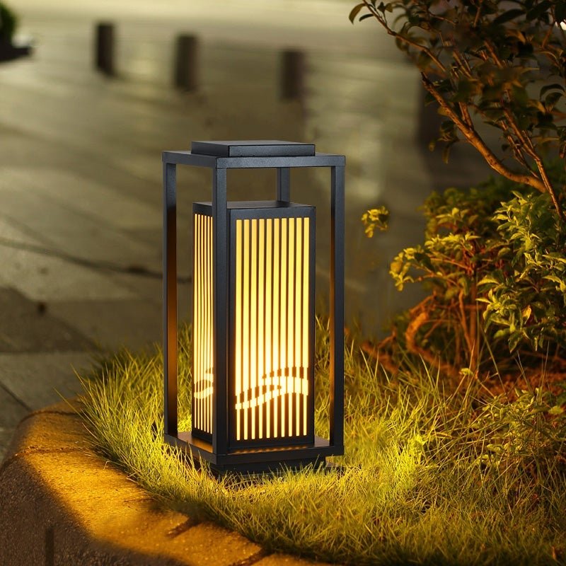 Garden Bollard Lights Modern Black Striped Outdoor Lamp