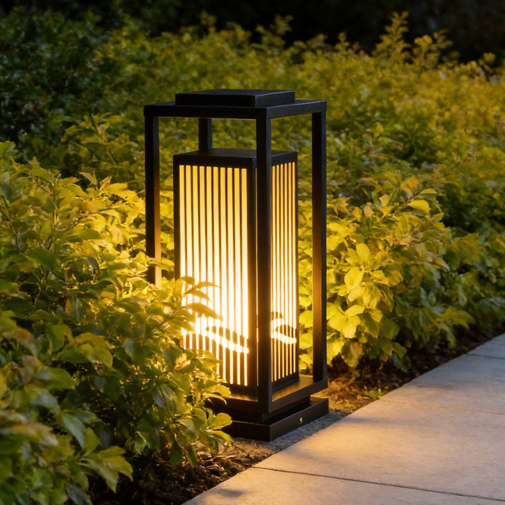 Garden Bollard Lights Modern Black Striped Outdoor Lamp
