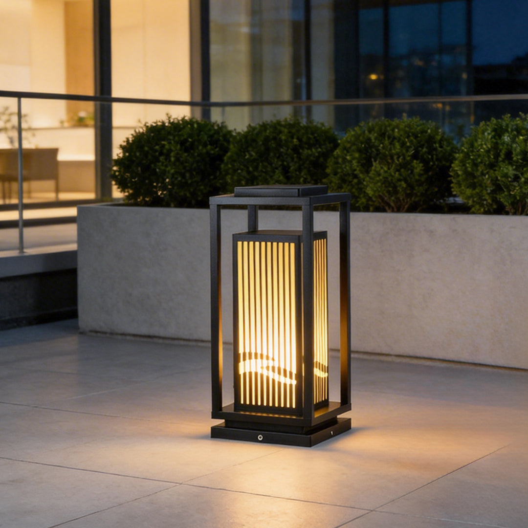 Garden Bollard Lights Modern Black Striped Outdoor Lamp