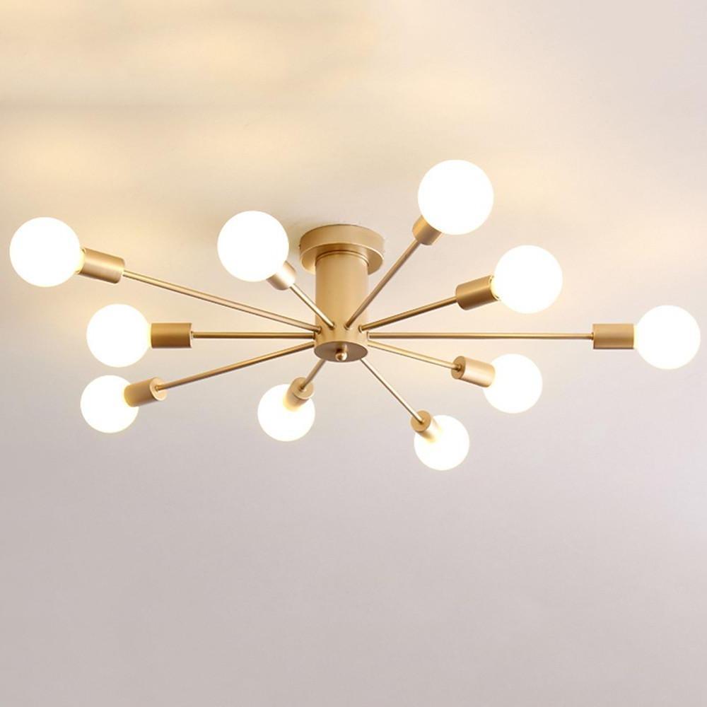 Metal Large Flush Mount Ceiling Light with 10 LED Incandescent Bulbs