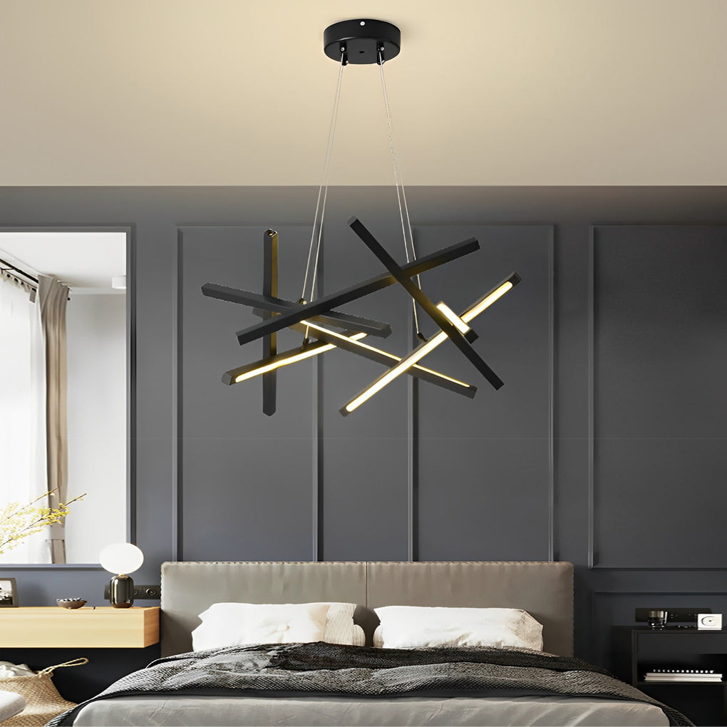 Geometric LED Satellite Cross Chandelier - Modern Ceiling Light Fixture