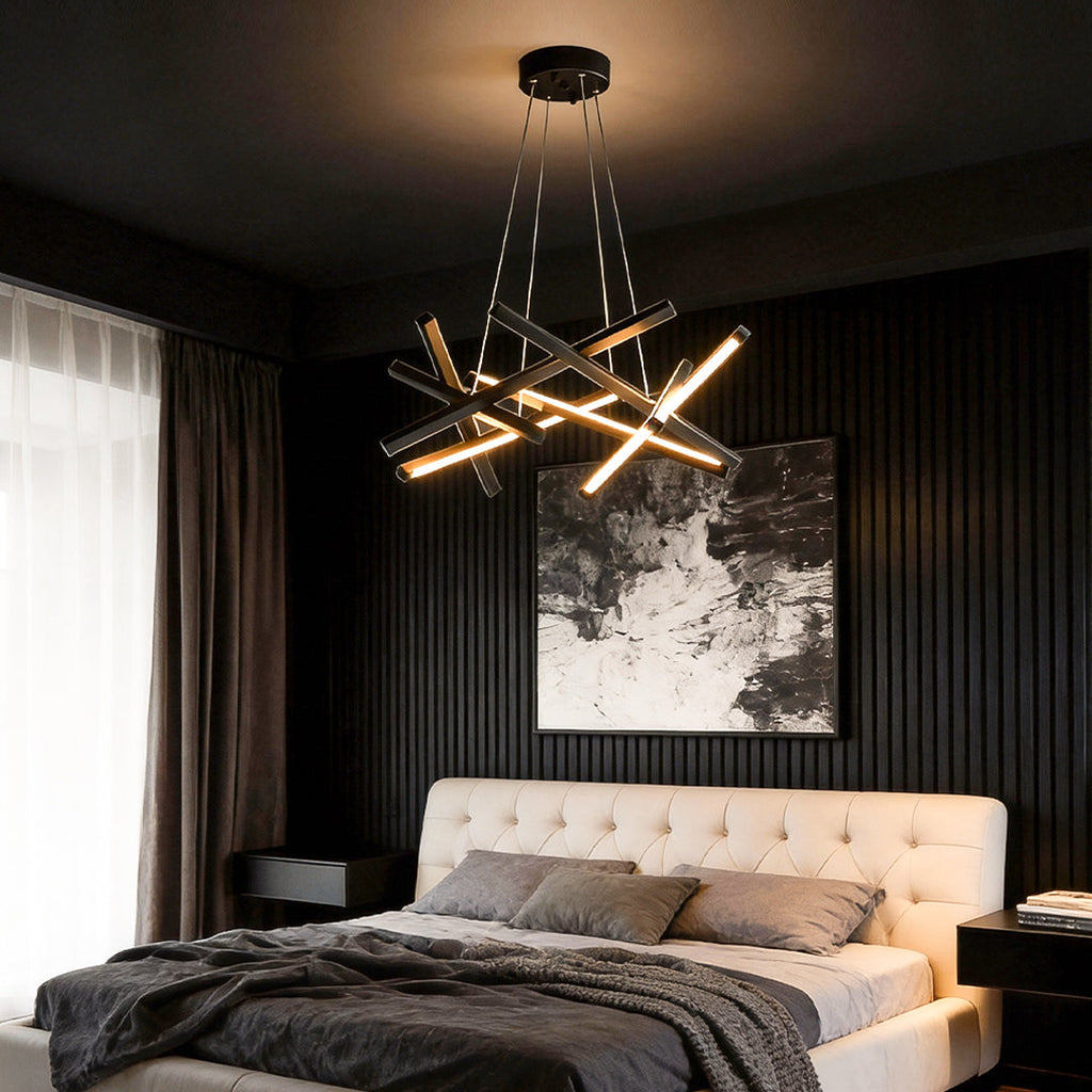 Geometric LED Satellite Cross Chandelier - Modern Ceiling Light Fixture