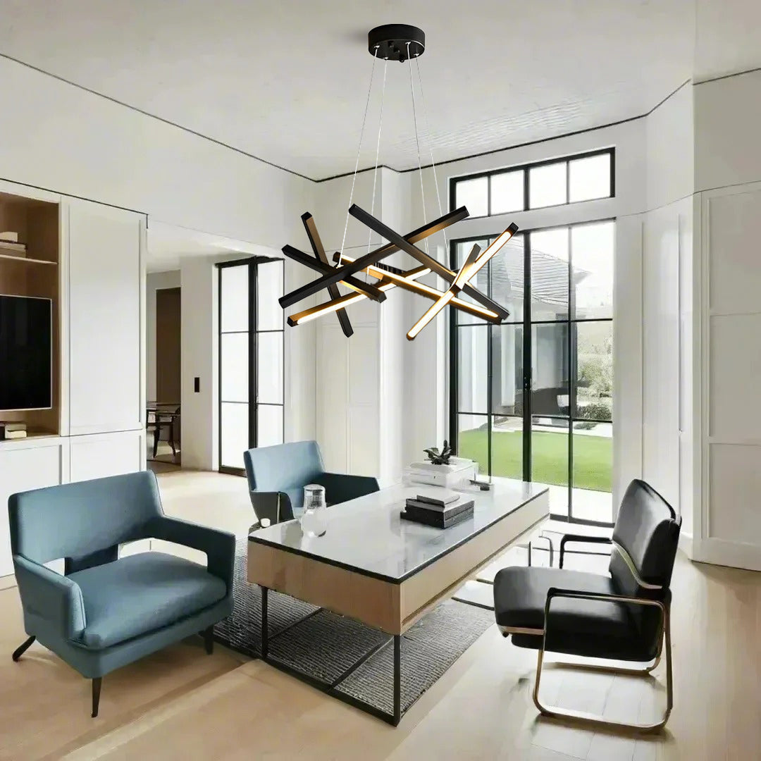 Geometric LED Satellite Cross Chandelier - Modern Ceiling Light Fixture