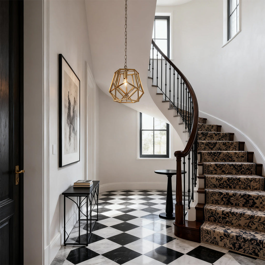 Gold Geometric Pendant Light - Modern Hanging Ceiling Fixture