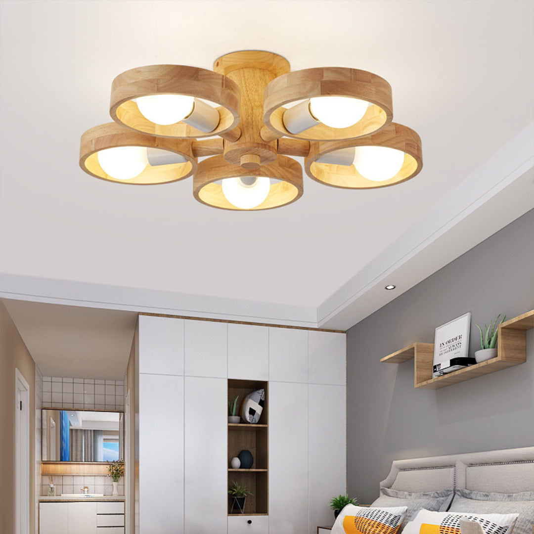 Scandinavian Wooden Chandelier Rubberwood LED Light