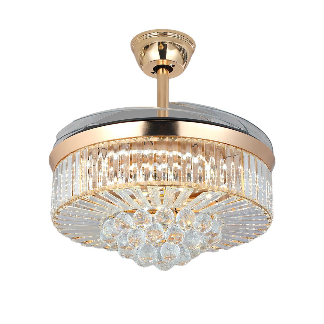 European Style Gold Crystal Ceiling Fan with Lights - Luxury Iron Fan