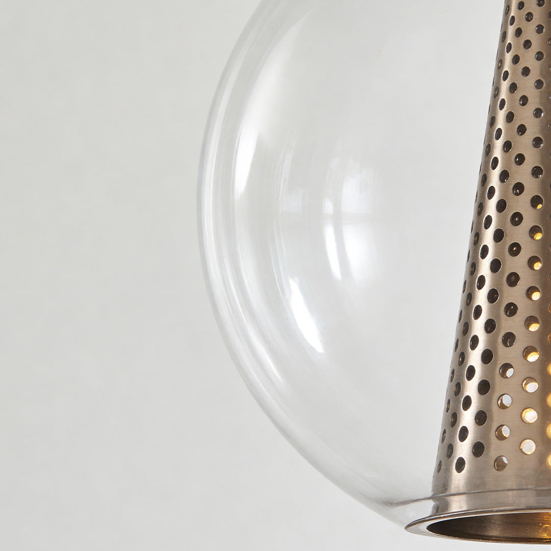 Glass Ball Pendant Light - Perforated Metal Cone Ceiling Fixture, Chic Modern Lighting