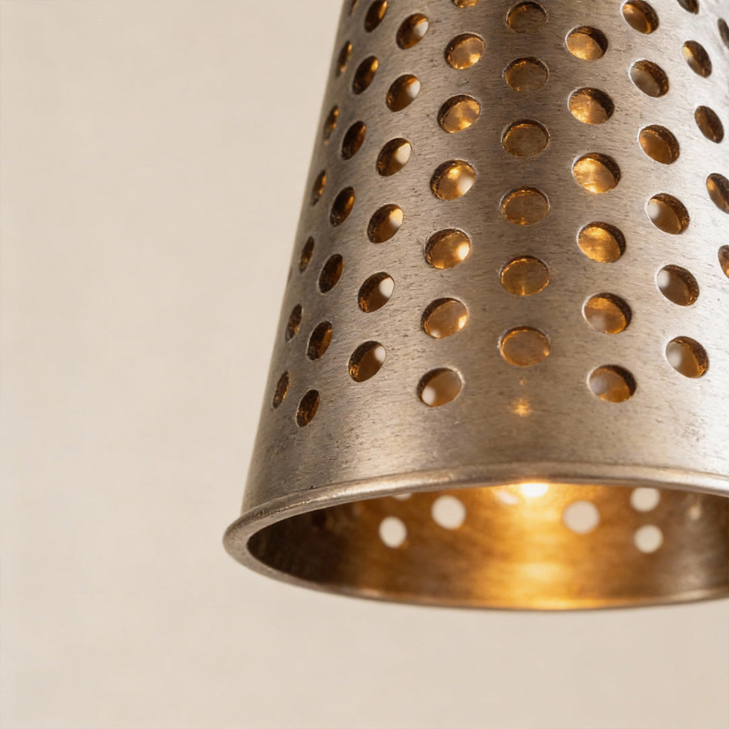 Glass Ball Pendant Light - Perforated Metal Cone Ceiling Fixture, Chic Modern Lighting