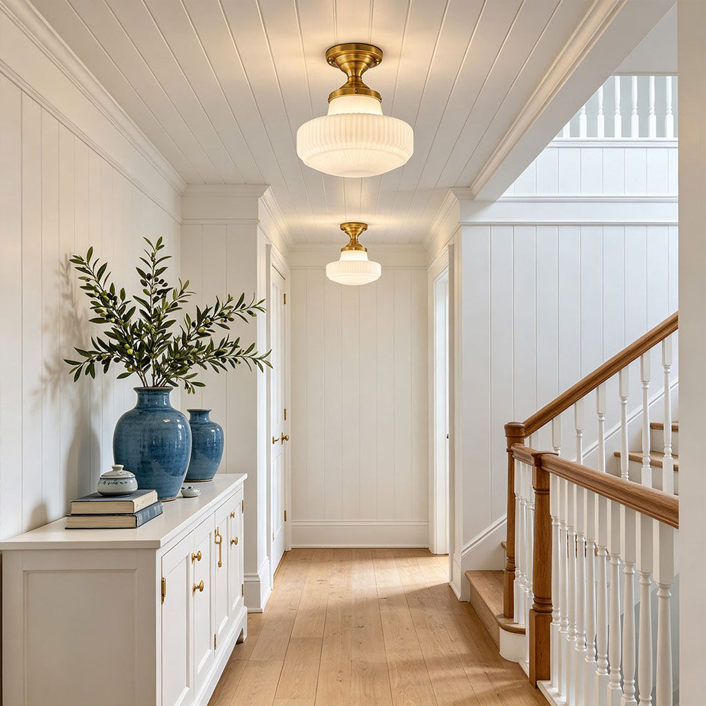 French Vintage Metal Flush Mount Light Fixture – Glass Ceiling Lighting