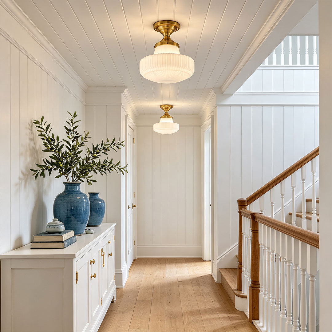 French Vintage Metal Flush Mount Light Fixture – Glass Ceiling Lighting