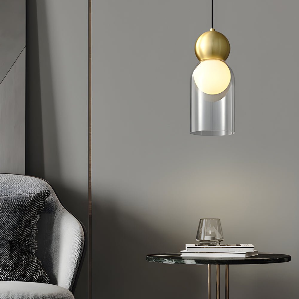 Glass Gourd Dimming Copper Pendant Light Modern Luxury 3-Step
