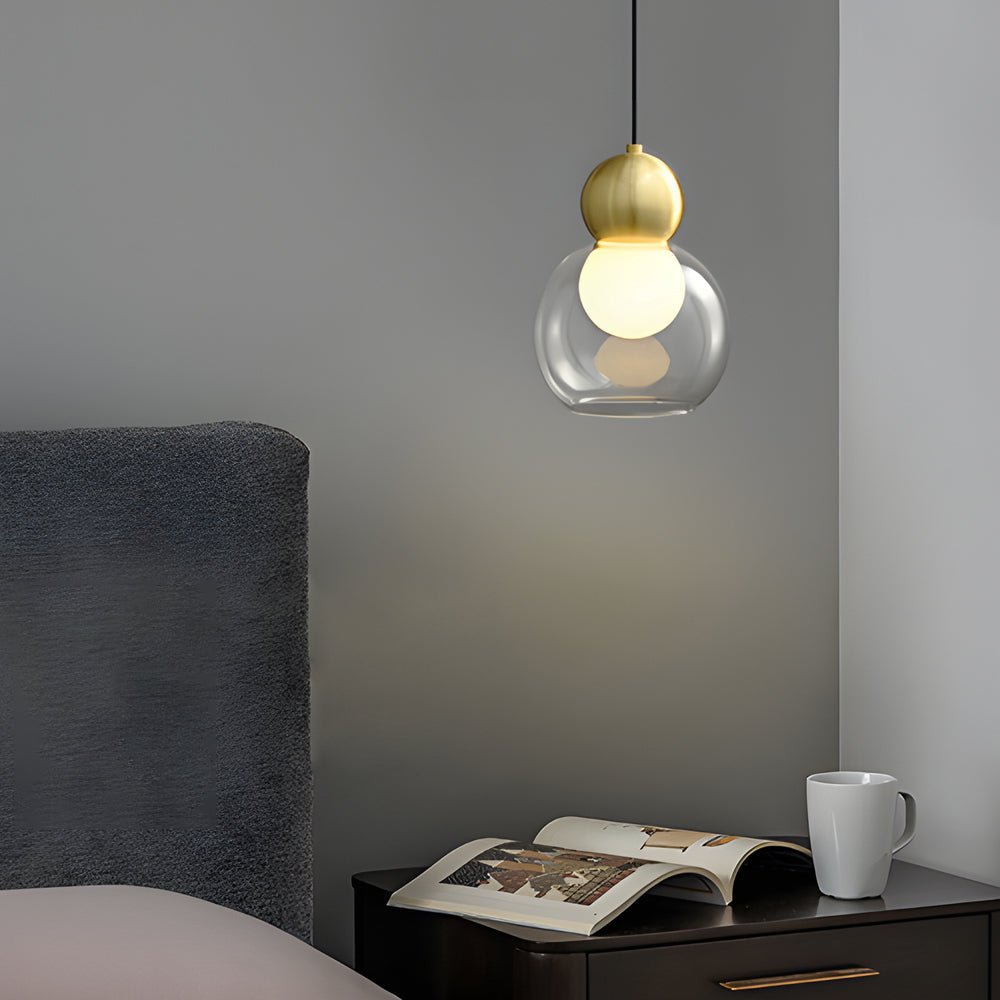 Glass Gourd Dimming Copper Pendant Light Modern Luxury 3-Step