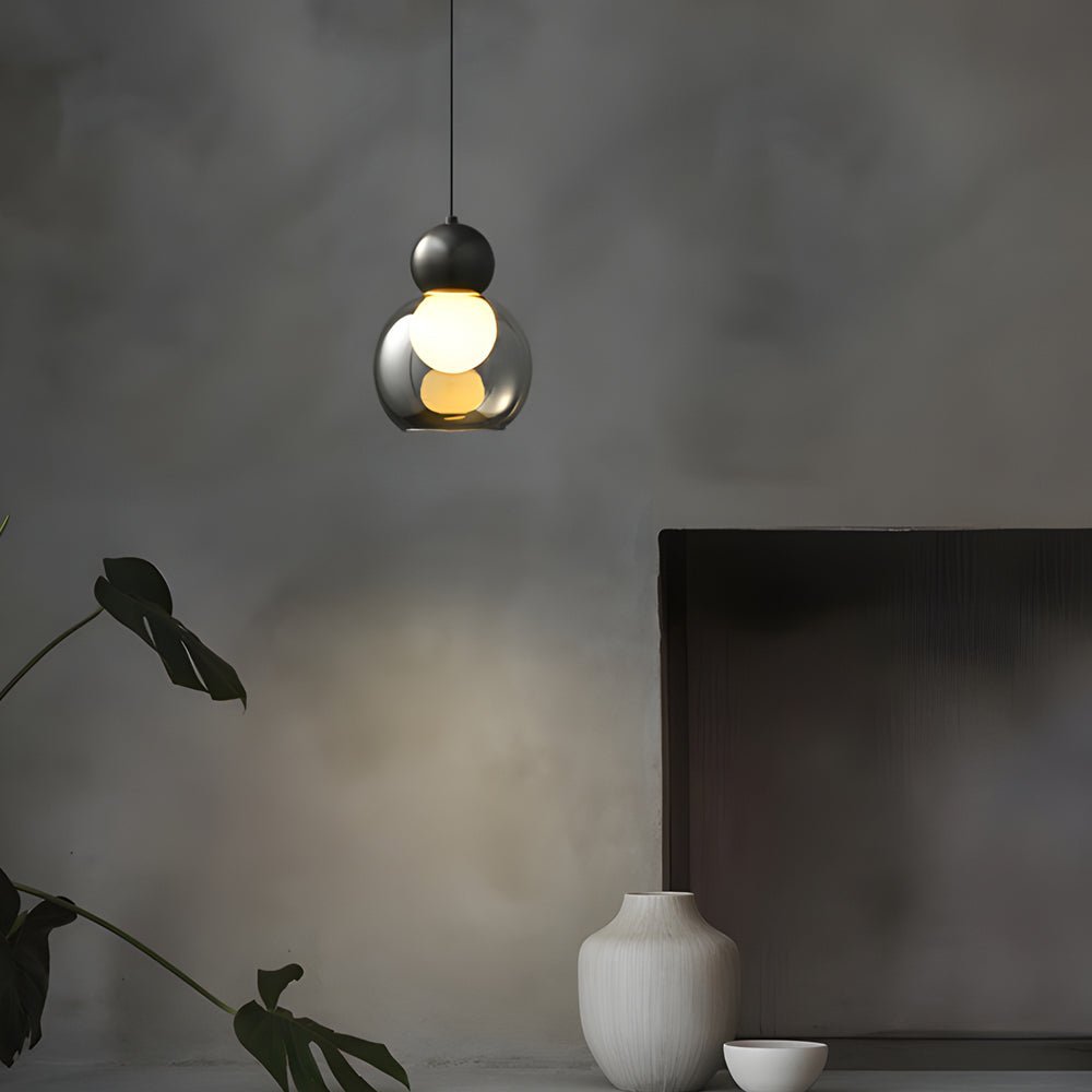 Glass Gourd Dimming Copper Pendant Light Modern Luxury 3-Step