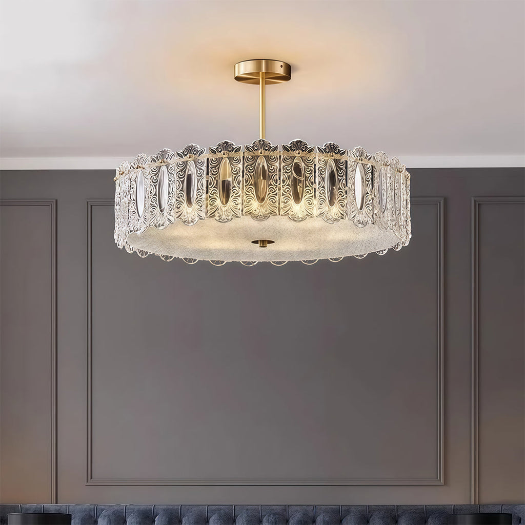 French Luxury Copper Glass Semi Flush Mount Lamp