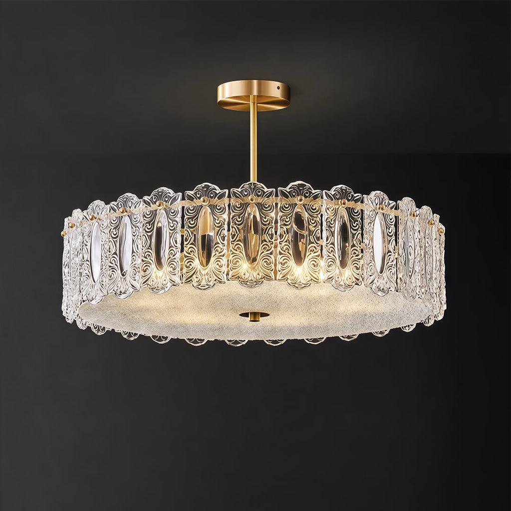 French Luxury Copper Glass Semi Flush Mount Lamp