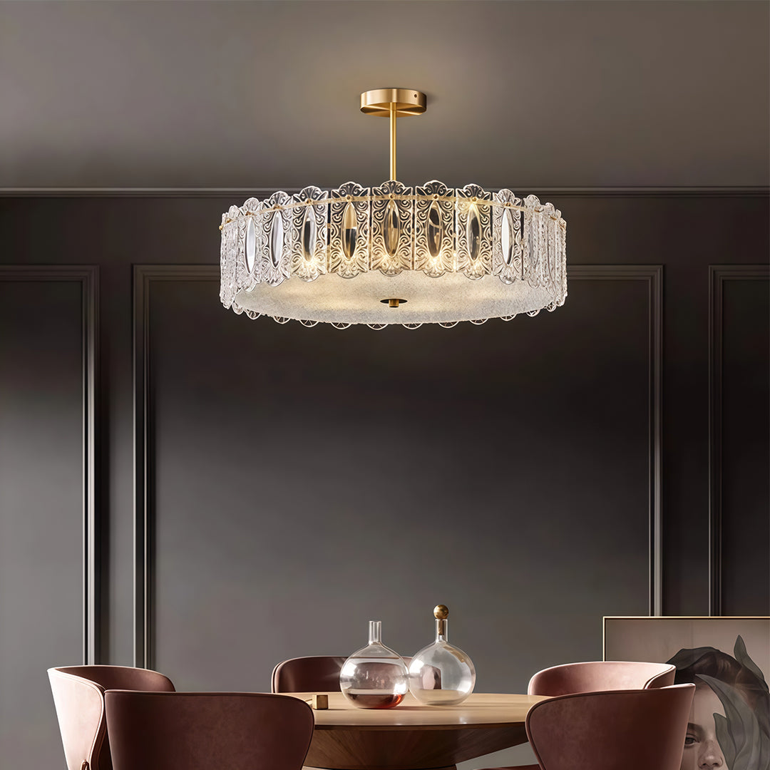French Luxury Copper Glass Semi Flush Mount Lamp