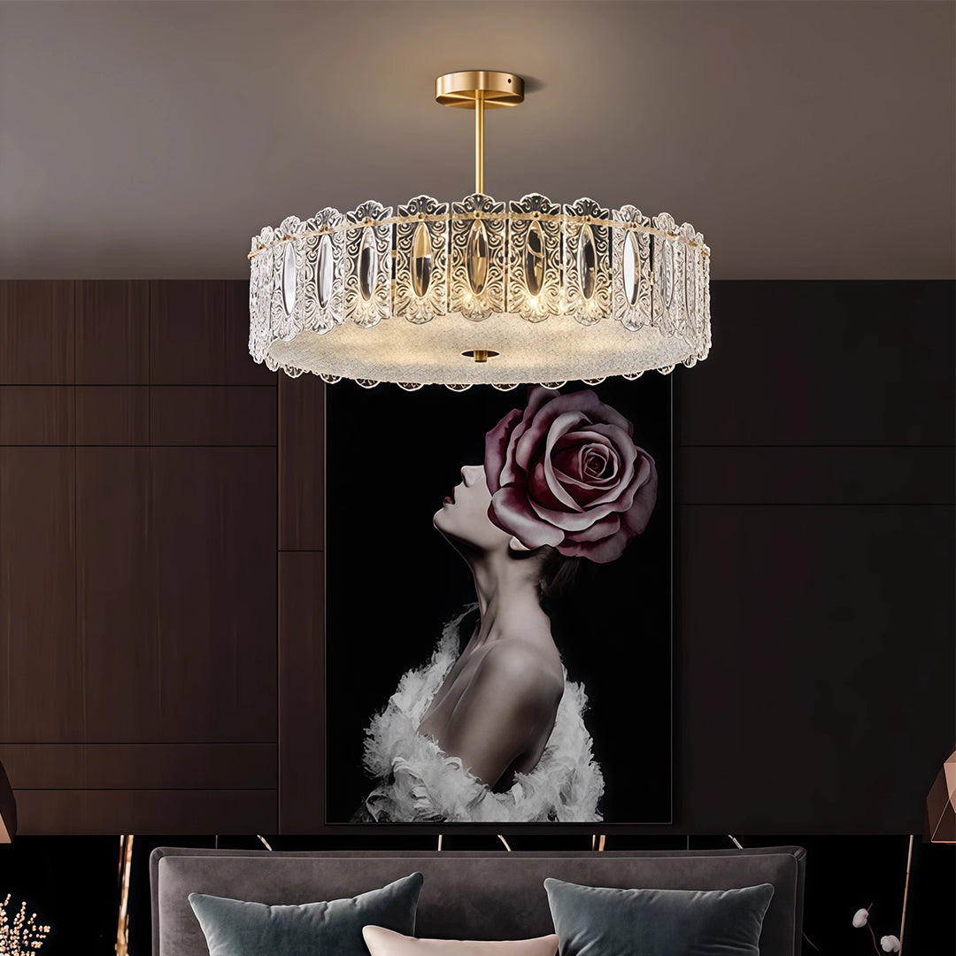 French Luxury Copper Glass Semi Flush Mount Lamp