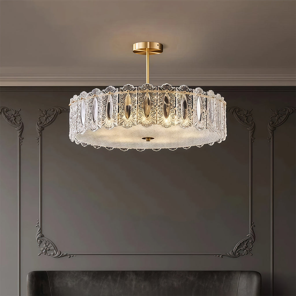French Luxury Copper Glass Semi Flush Mount Lamp