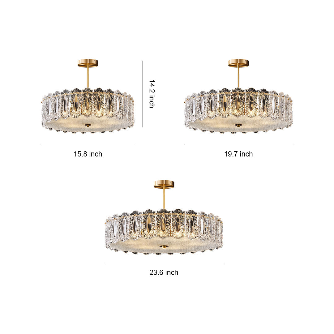 French Luxury Copper Glass Semi Flush Mount Lamp
