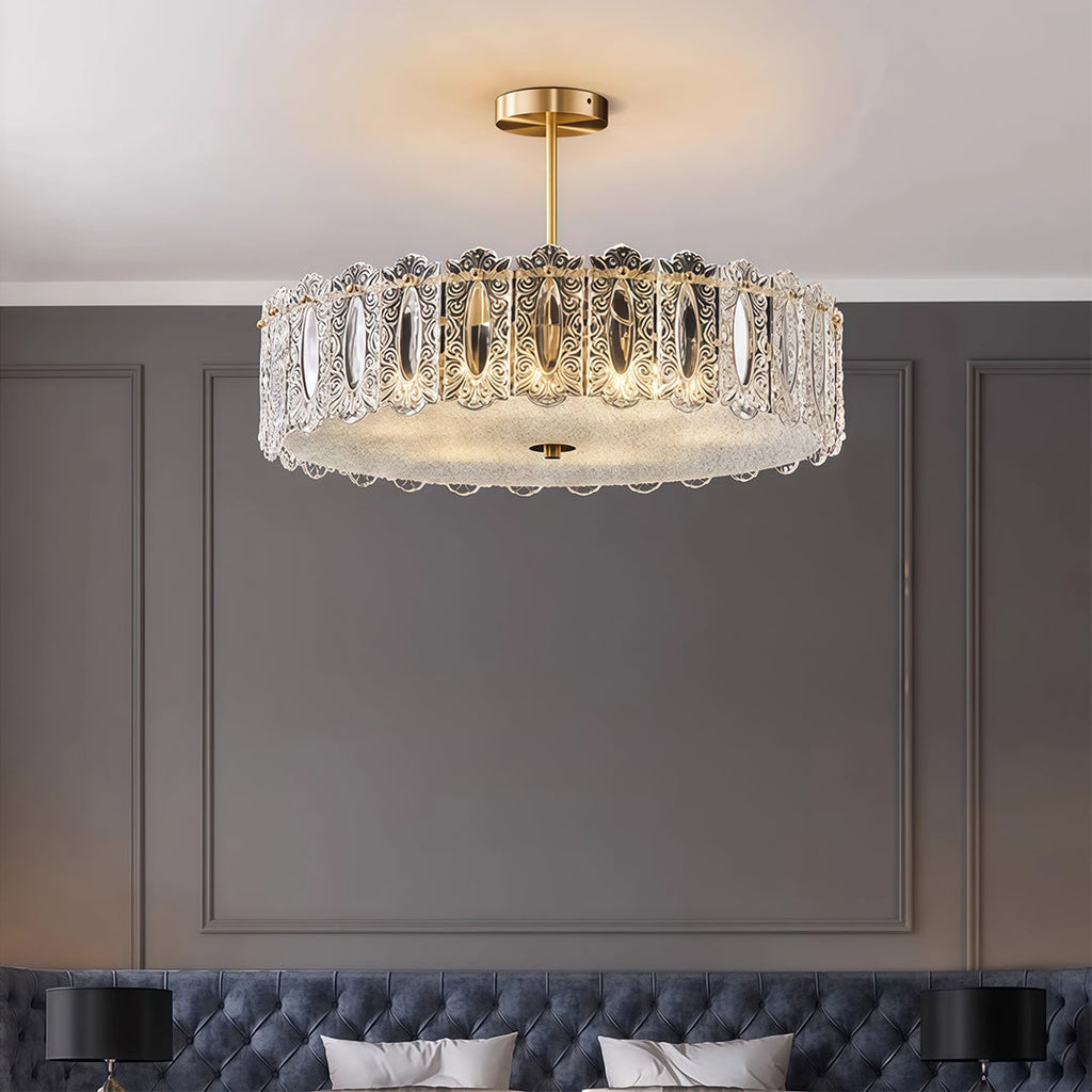 French Luxury Copper Glass Semi Flush Mount Lamp