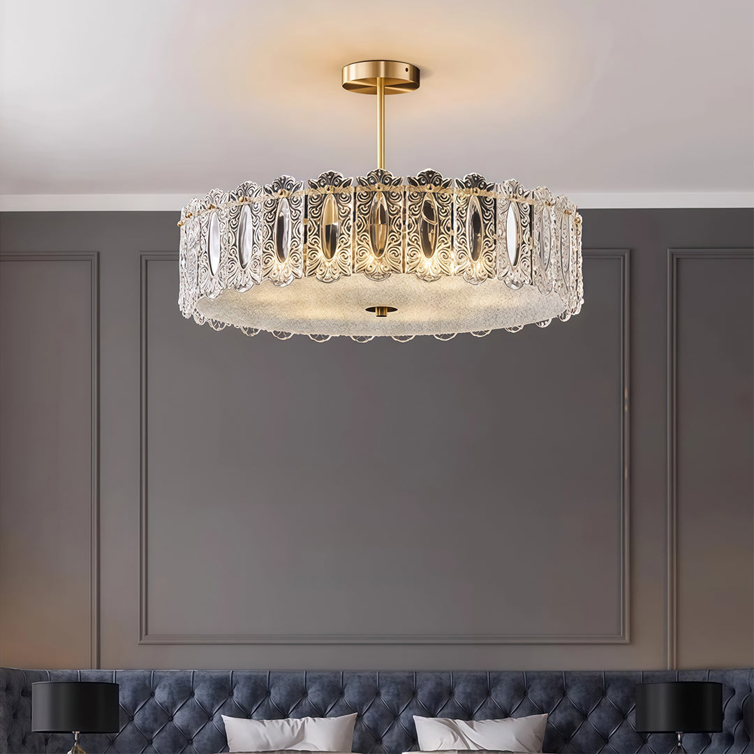 French Luxury Copper Glass Semi Flush Mount Lamp