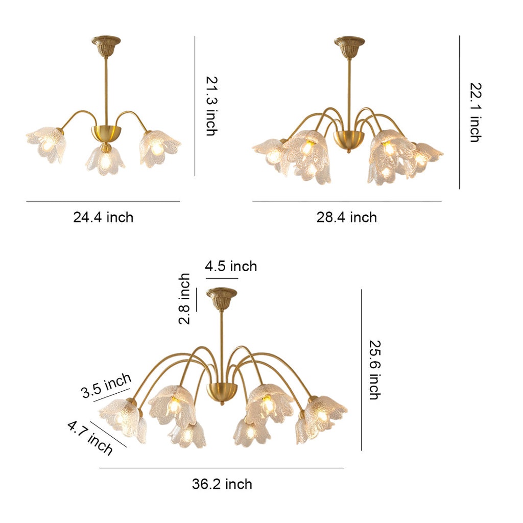 French Style Glass Shades Flower Chandelier Clear Ceiling Light