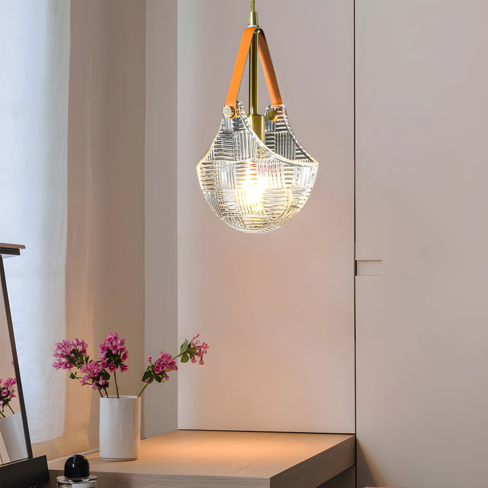 Glass Woven Texture Bag Leather Copper Pendant Lamp