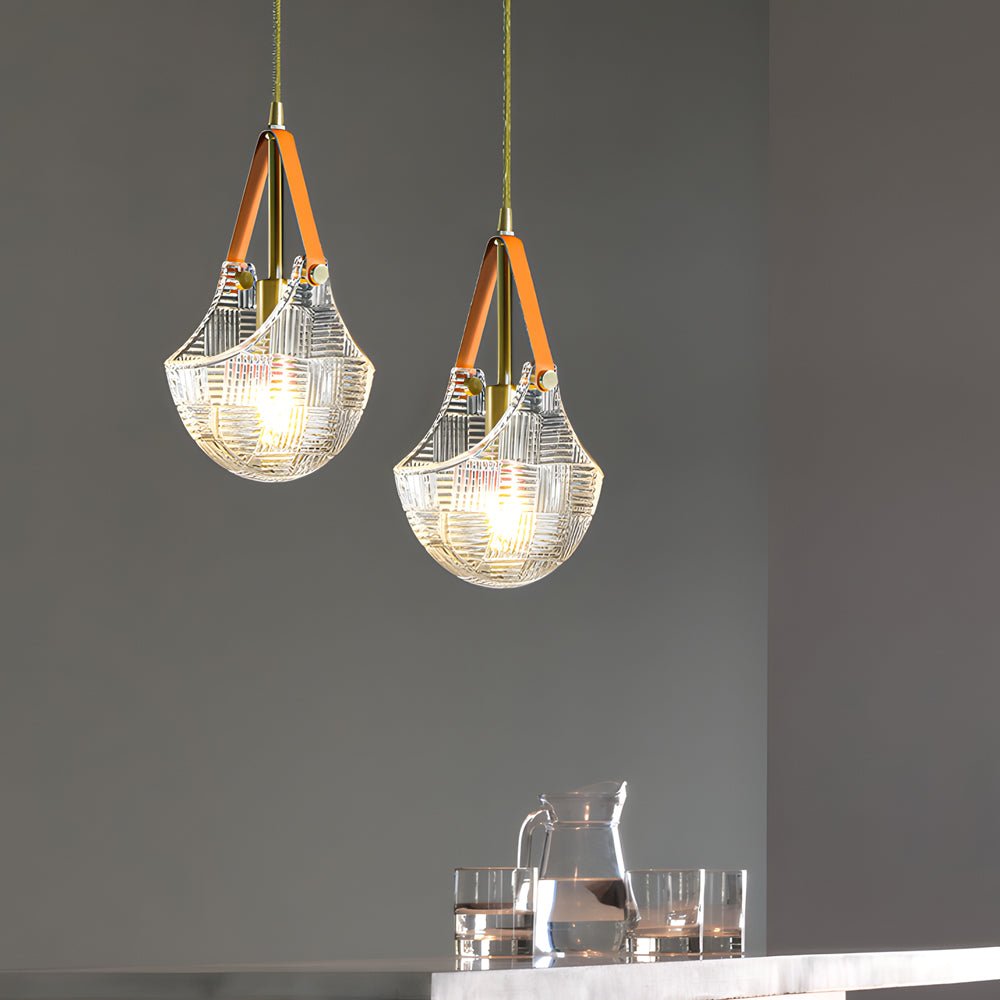 Glass Woven Texture Bag Leather Copper Pendant Lamp
