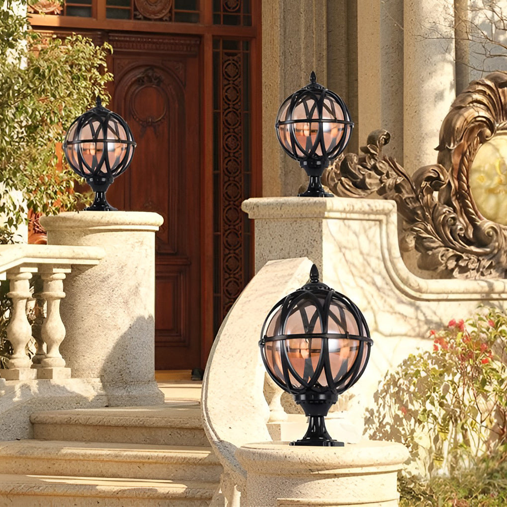 Globe Pillar Lights Outdoor Waterproof European Glass Lamp