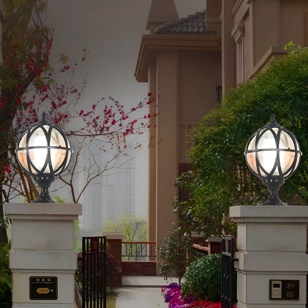Globe Pillar Lights Outdoor Waterproof European Glass Lamp