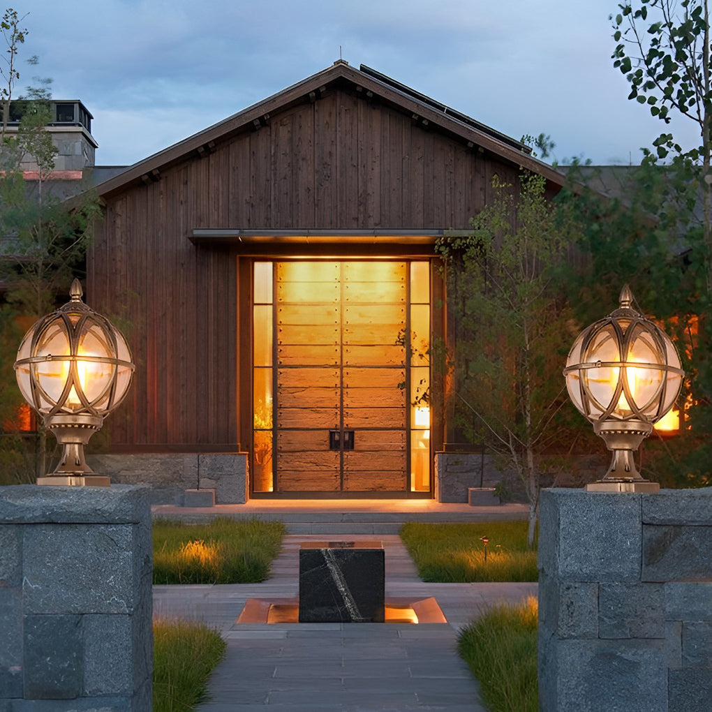 Globe Pillar Lights Outdoor Waterproof European Glass Lamp