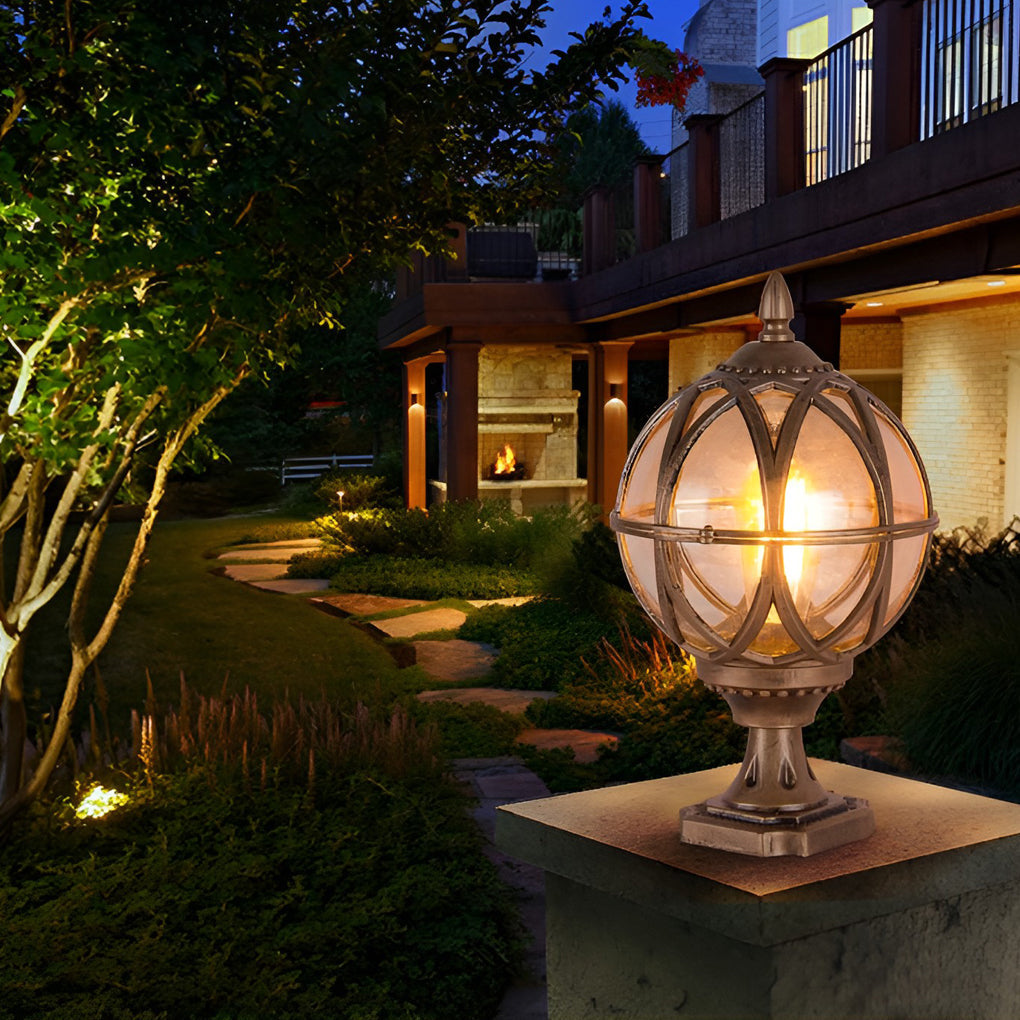 Globe Pillar Lights Outdoor Waterproof European Glass Lamp