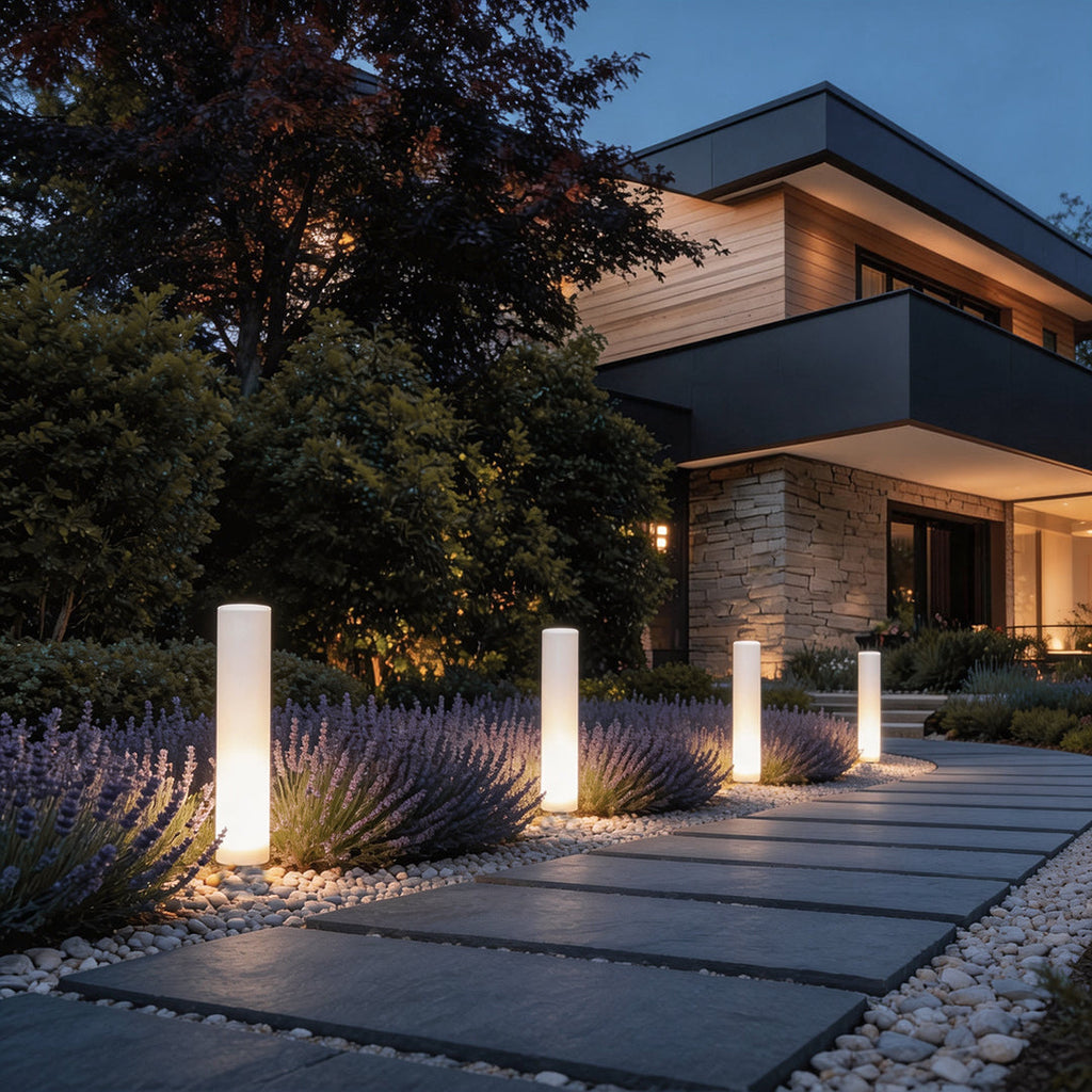 Modern Waterproof Solar Lawn Light - Cylindrical White Lamp Post