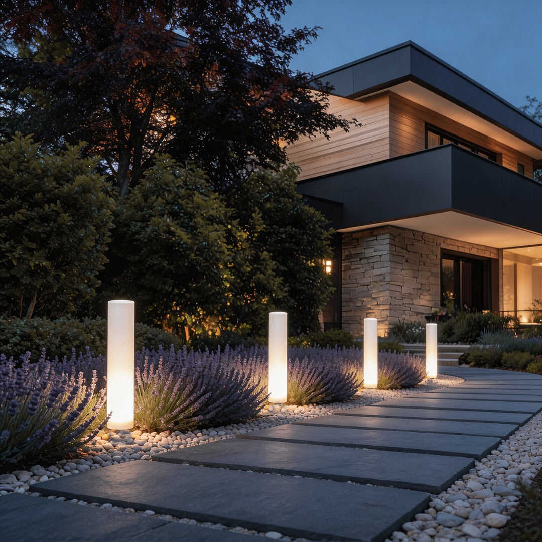 Modern Waterproof Solar Lawn Light - Cylindrical White Lamp Post