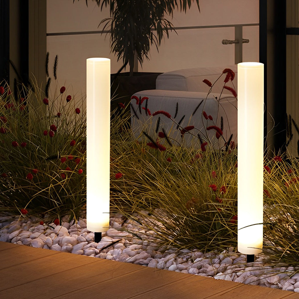 Modern Waterproof Solar Lawn Light - Cylindrical White Lamp Post