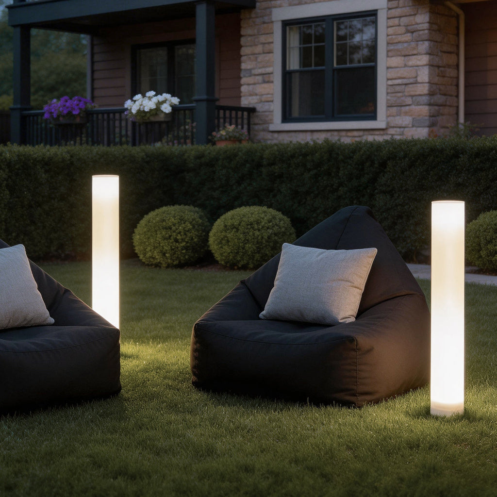 Modern Waterproof Solar Lawn Light - Cylindrical White Lamp Post