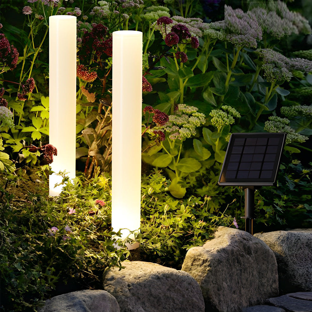 Modern Waterproof Solar Lawn Light - Cylindrical White Lamp Post