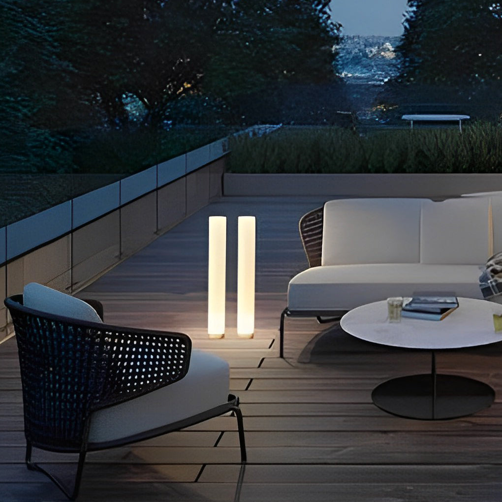 Modern Waterproof Solar Lawn Light - Cylindrical White Lamp Post