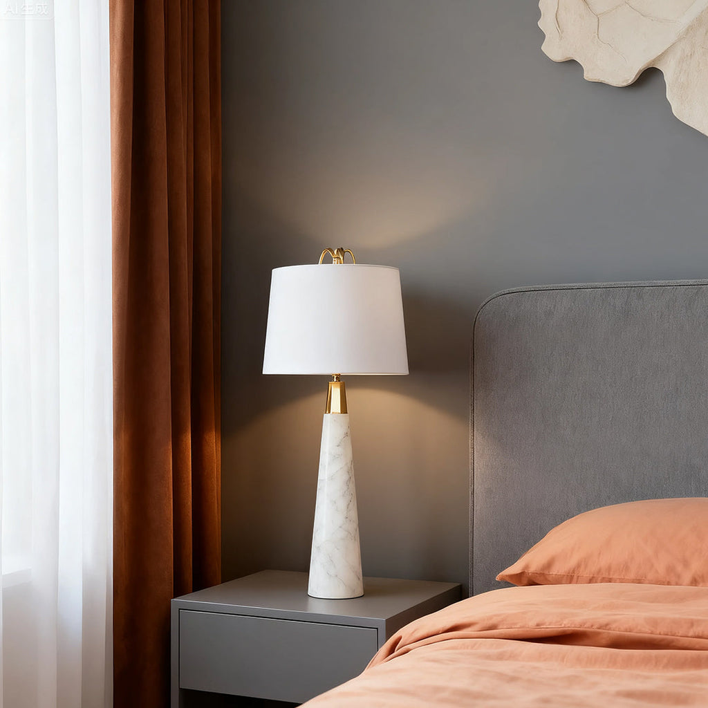 White Marble Tapered Table Lamp - Elegant Luxury Nordic Design Stone Lamp