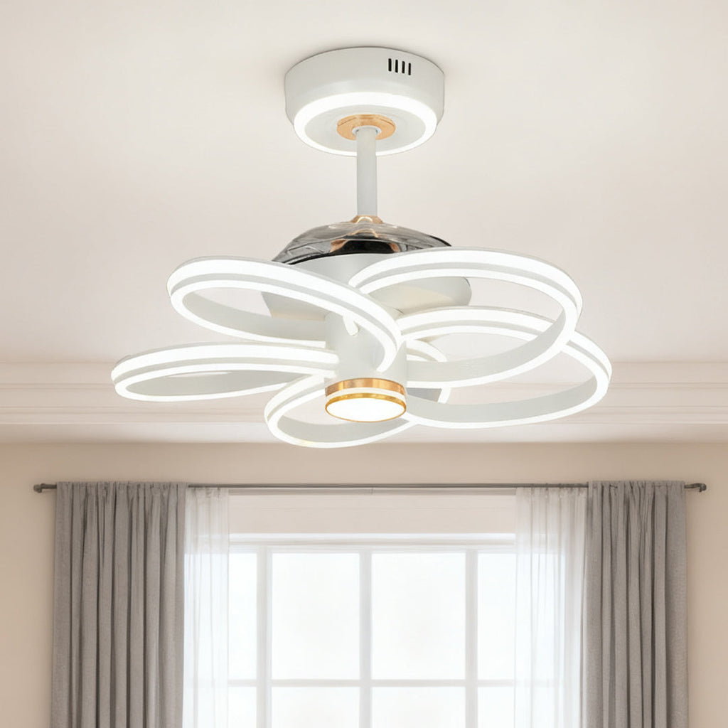 White Ceiling Fan Light with Variable Frequency Iron Art Design