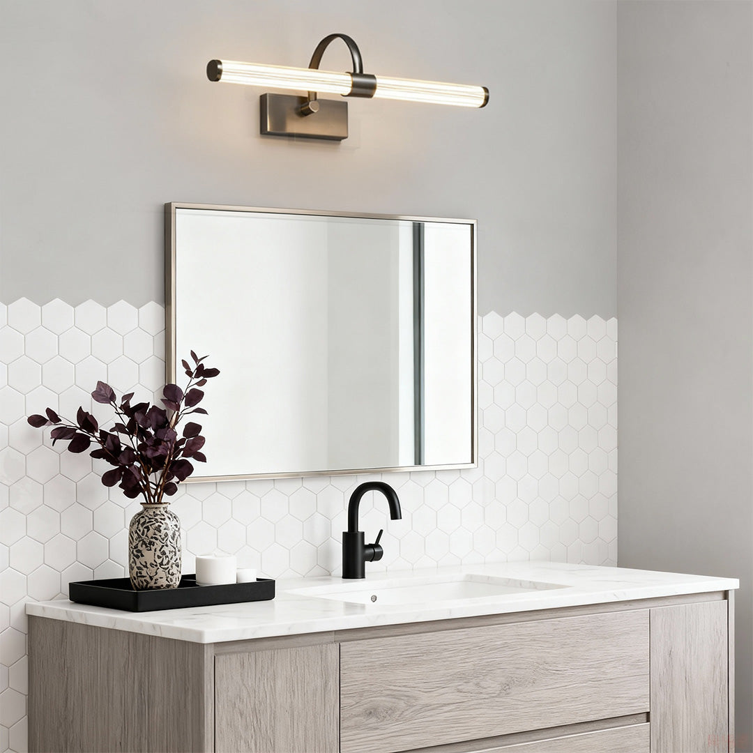 Nordic Bathroom Vanity Wall Light Full Copper Long Bar Light Modern Bathroom Lighting Fixture Stylish Bathroom Sconce Energy-Efficient LED Mirror Light Adjustable Brightness Waterproof Design for Home Decor Elegant Copper Finish Vanity Lighting Fixture
