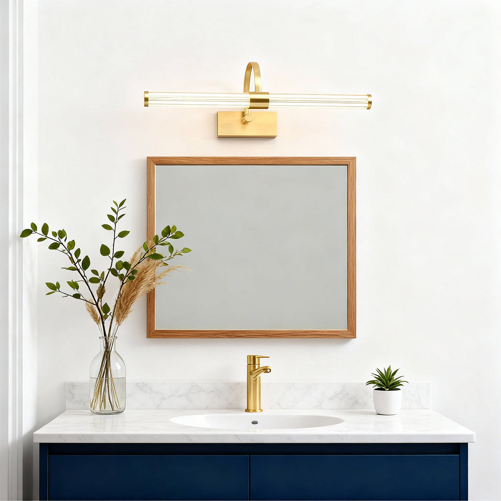 Nordic Bathroom Vanity Wall Light Full Copper Long Bar Light Modern Bathroom Lighting Fixture Stylish Bathroom Sconce Energy-Efficient LED Mirror Light Adjustable Brightness Waterproof Design for Home Decor Elegant Copper Finish Vanity Lighting Fixture