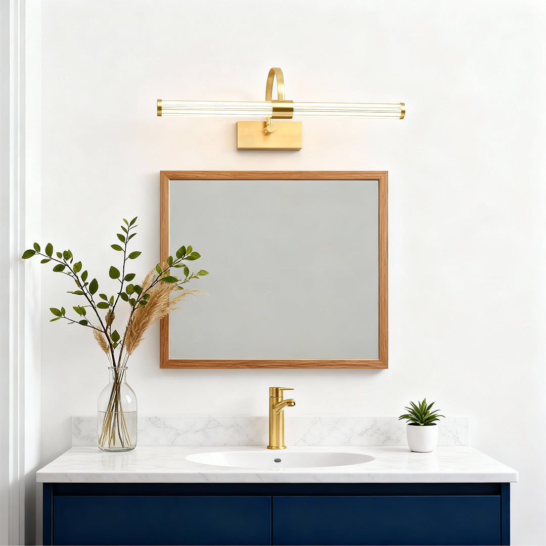 Nordic Bathroom Vanity Wall Light Full Copper Long Bar Light Modern Bathroom Lighting Fixture Stylish Bathroom Sconce Energy-Efficient LED Mirror Light Adjustable Brightness Waterproof Design for Home Decor Elegant Copper Finish Vanity Lighting Fixture