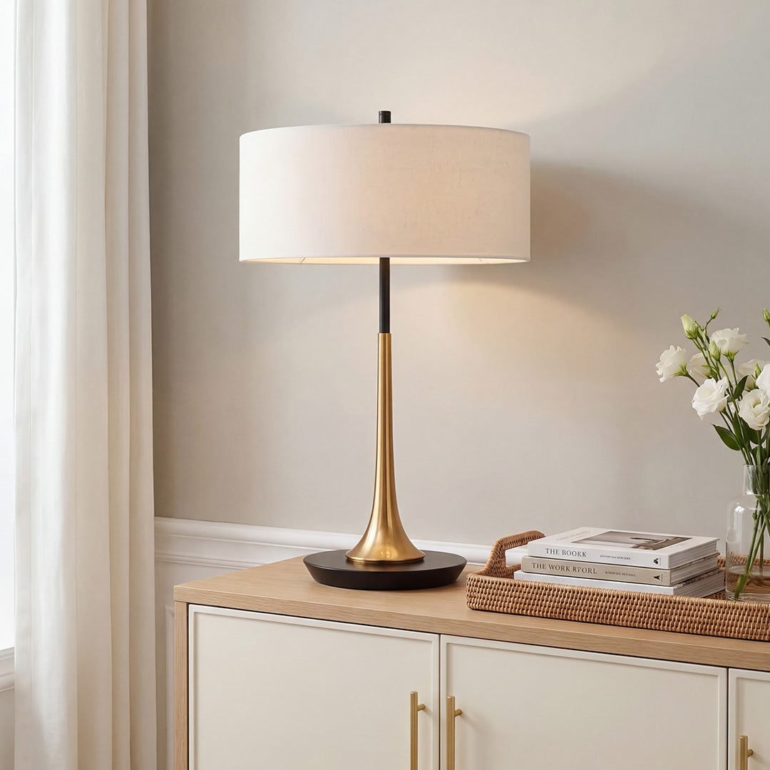 Elegant Modern Fabric Table Lamp with Metal Base and LED Bulb - Stylish Home Lighting